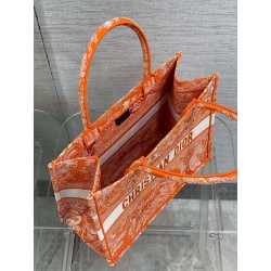 Dior Medium Book Tote Bag In Fluorescent Orange Toile de Jouy Reverse Embroidery 416