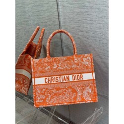 Dior Medium Book Tote Bag In Fluorescent Orange Toile de Jouy Reverse Embroidery 416