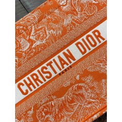 Dior Medium Book Tote Bag In Fluorescent Orange Toile de Jouy Reverse Embroidery 416