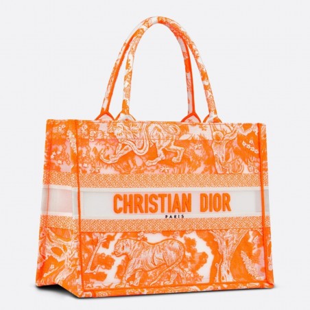 Dior Medium Book Tote Bag In Orange Transparent Toile de Jouy Canvas 514