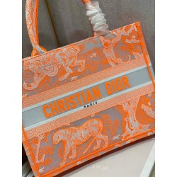 Dior Medium Book Tote Bag In Orange Transparent Toile de Jouy Canvas 514