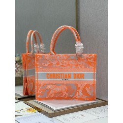 Dior Medium Book Tote Bag In Orange Transparent Toile de Jouy Canvas 514