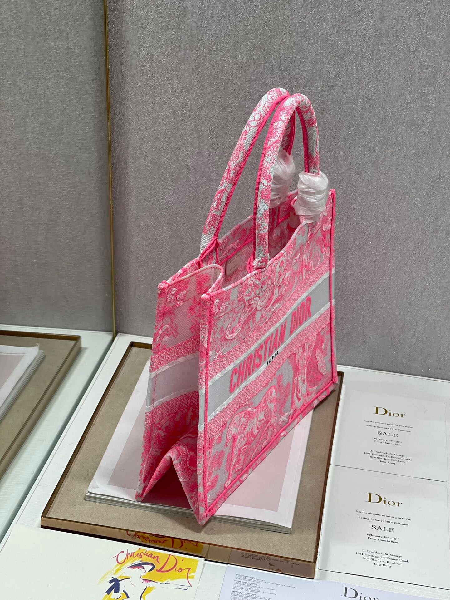 Dior Medium Book Tote Bag In Pink Transparent Toile de Jouy Canvas 542