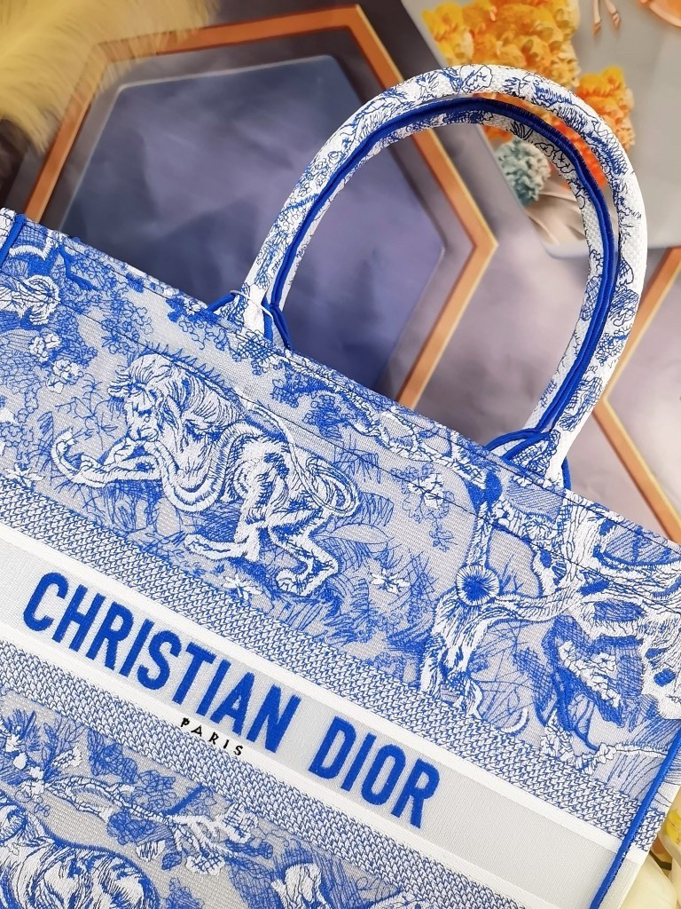 Dior Large Book Tote Bag In Blue Transparent Toile de Jouy Canvas 659