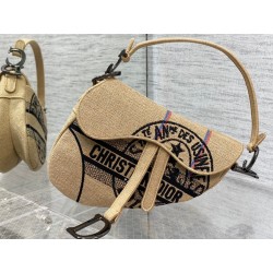 Dior Saddle Bag In Beige Jute Canvas with Dior Union Motif 698