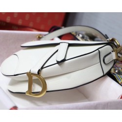 Dior Mini Saddle Bag In White Grained Calfskin 578