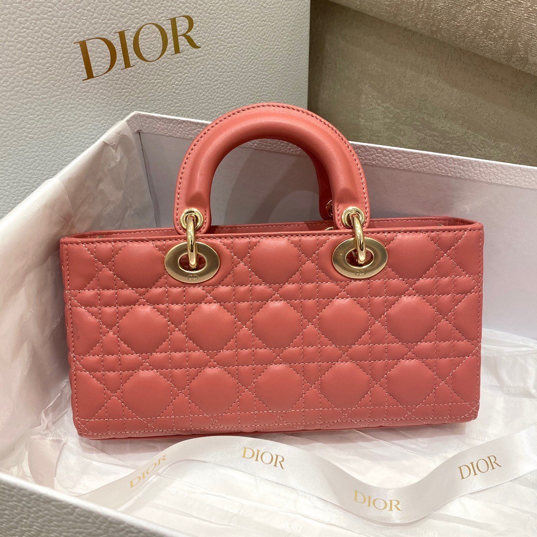 Dior Lady D-Joy Bag In Coral Pink Cannage Lambskin 535