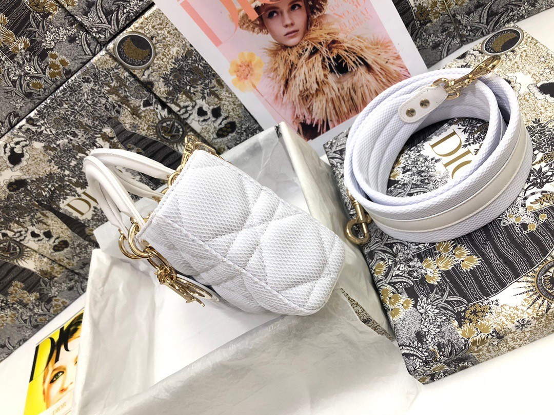 Dior Lady D-Joy Bag In White Macrocannage Technical Fabric 554