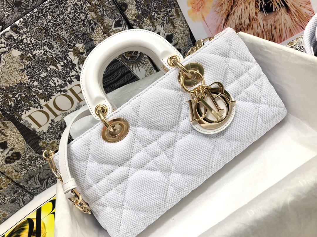 Dior Lady D-Joy Bag In White Macrocannage Technical Fabric 554