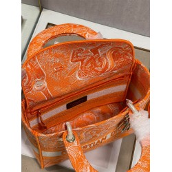 Dior Medium Lady D-Lite Bag In Fluorescent Orange Toile de Jouy Reverse Embroidery 632