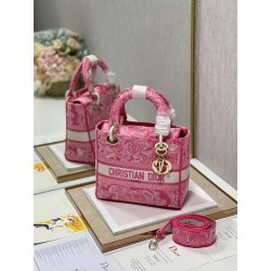 Dior Medium Lady D-Lite Bag In Fluorescent Pink Toile de Jouy Reverse Embroidery 650