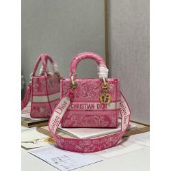 Dior Medium Lady D-Lite Bag In Fluorescent Pink Toile de Jouy Reverse Embroidery 650