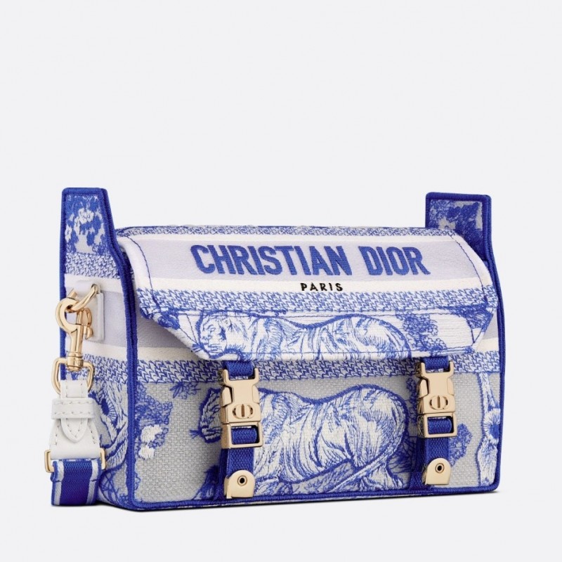 Dior Small Diorcamp Bag In Blue Transparent Toile de Jouy Canvas 682