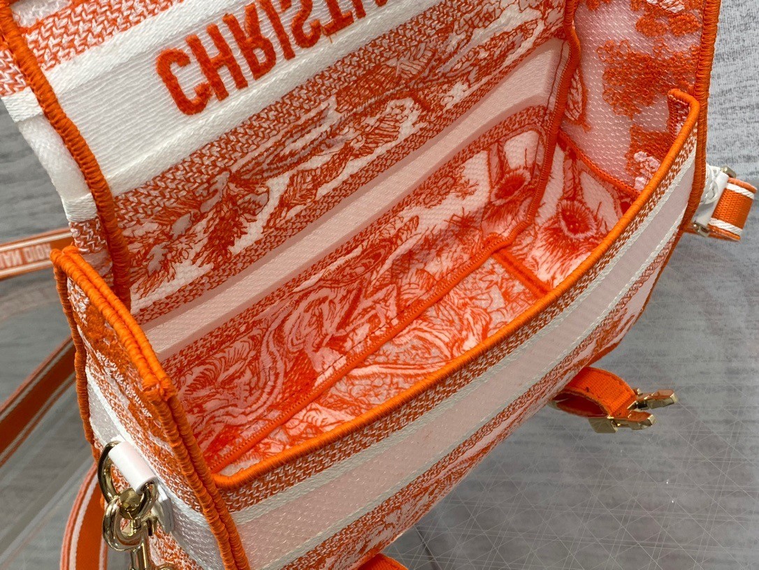 Dior Small Diorcamp Bag In Orange Transparent Toile de Jouy Canvas 710