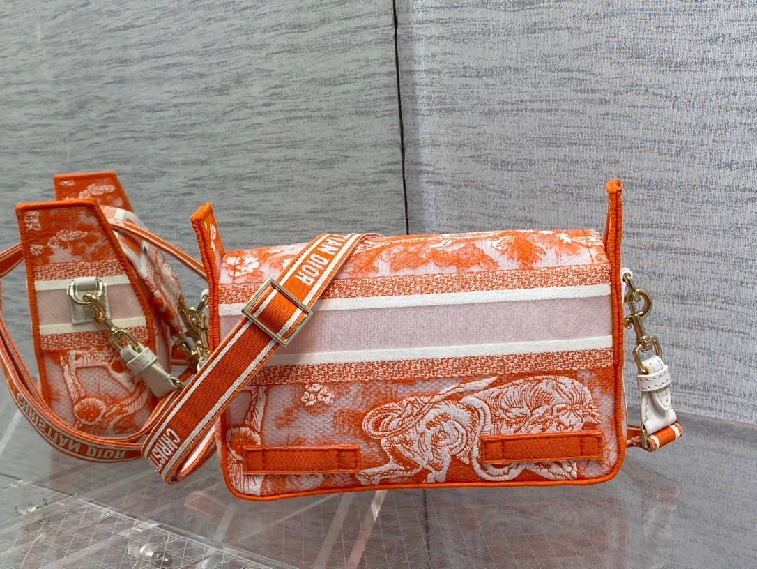 Dior Small Diorcamp Bag In Orange Transparent Toile de Jouy Canvas 710