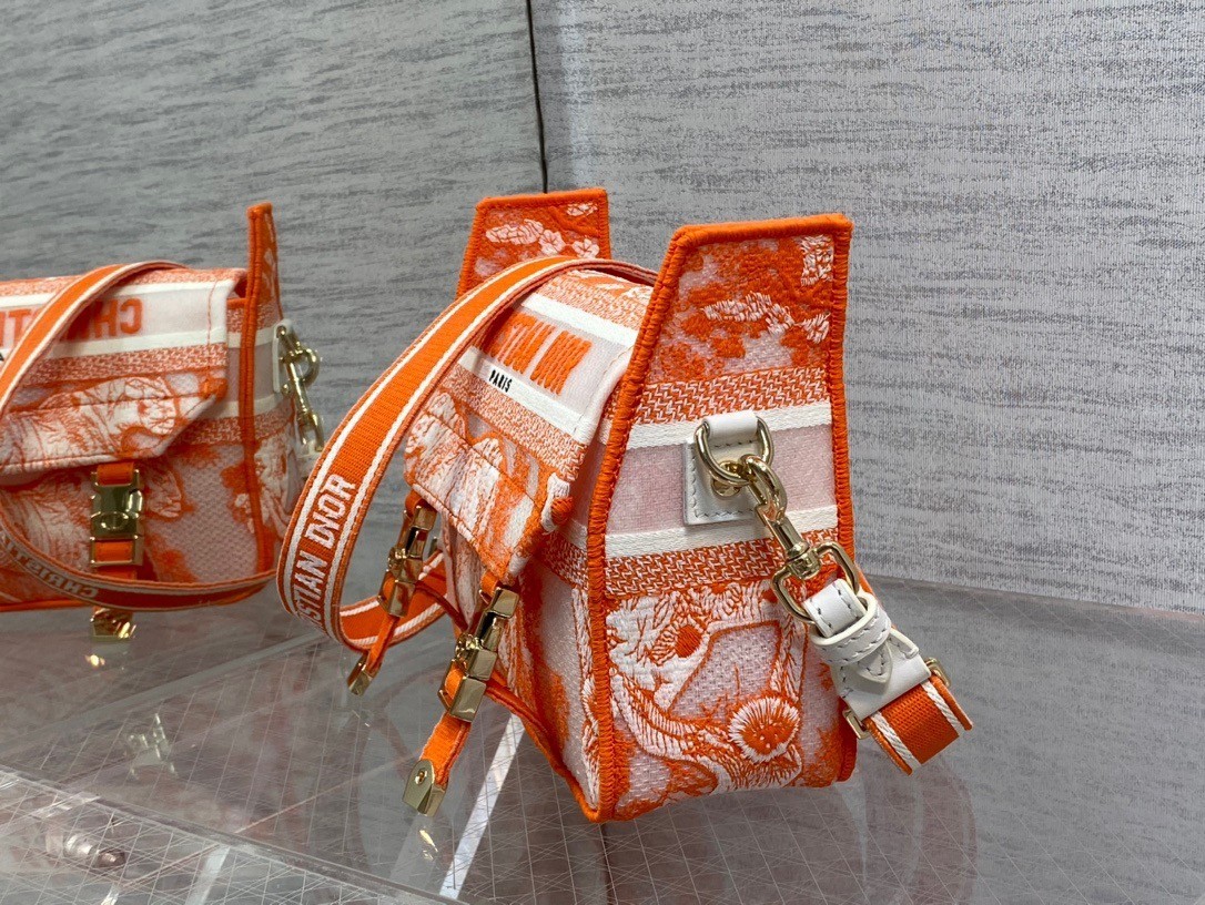 Dior Small Diorcamp Bag In Orange Transparent Toile de Jouy Canvas 710