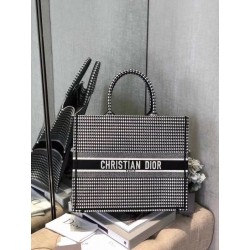 Dior Book Tote Bag In Houndstooth Embroidered Canvas 347