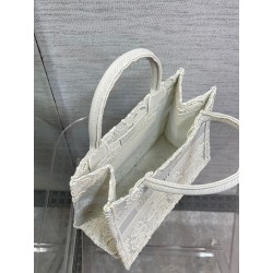 Dior Small Book Tote Bag In Natural Macrame-Effect Embroidery 781