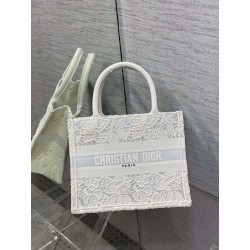 Dior Small Book Tote Bag In Natural Macrame-Effect Embroidery 781