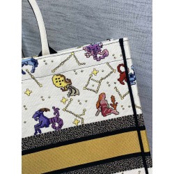 Dior Large Book Tote Bag In White Pixel Zodiac Embroidery 839