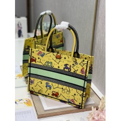 Dior Small Book Tote Bag In Yellow Multicolor Pixel Zodiac Embroidery 874