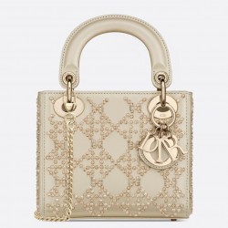 Dior Mini Lady Dior Bag In Metallic Lambskin with Beaded Embroidery 912