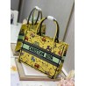 Dior Small Book Tote Bag In Yellow Multicolor Pixel Zodiac Embroidery 874