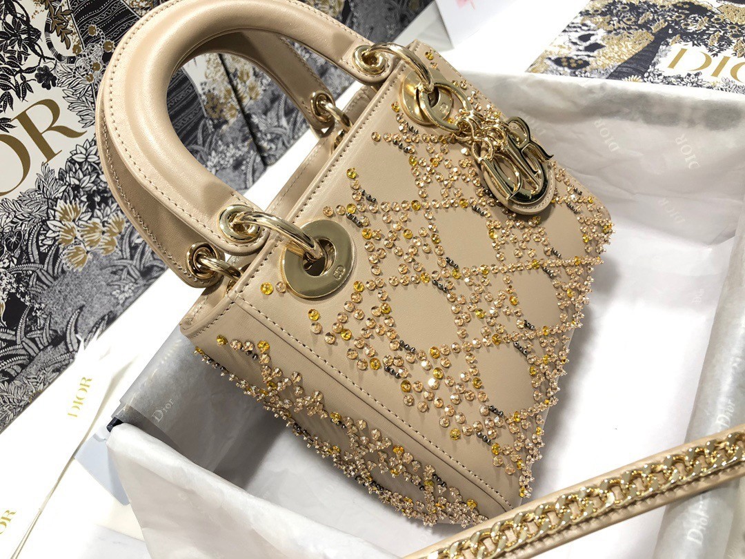 Dior Mini Lady Dior Bag In Metallic Lambskin with Beaded Embroidery 912