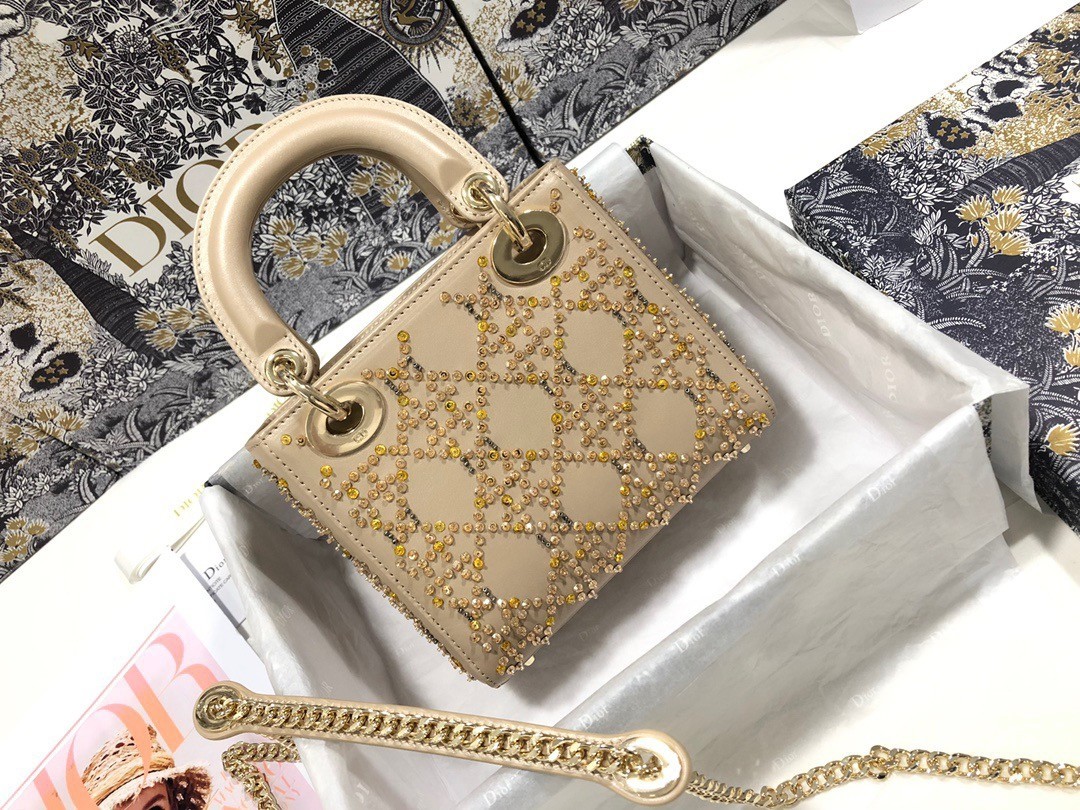 Dior Mini Lady Dior Bag In Metallic Lambskin with Beaded Embroidery 912