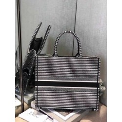 Dior Book Tote Bag In Houndstooth Embroidered Canvas 347