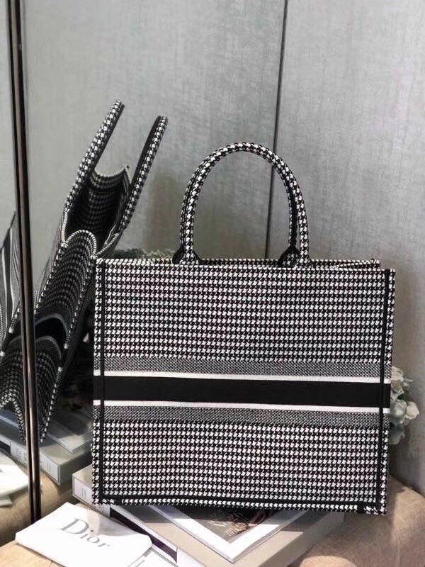 Dior Book Tote Bag In Houndstooth Embroidered Canvas 347