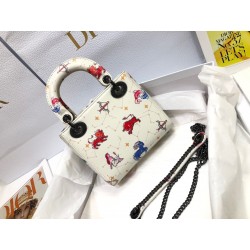 Dior Mini Lady Dior Bag In White Calfskin with Pixel Zodiac Print 969