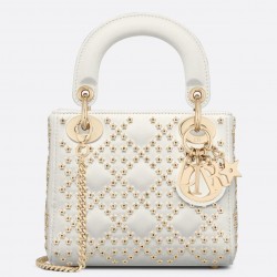 Dior Mini Lady Dior Bag In White Lambskin with Star Embroidery 800