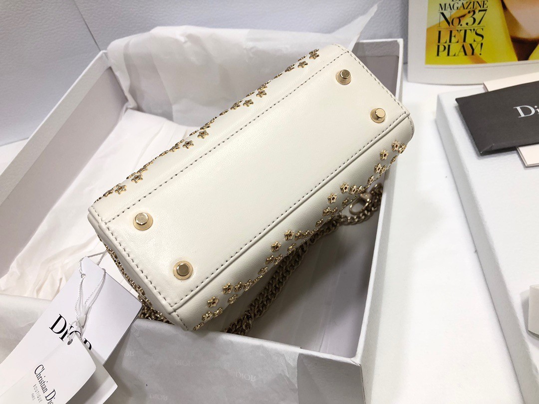 Dior Mini Lady Dior Bag In White Lambskin with Star Embroidery 800