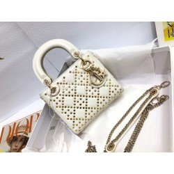 Dior Mini Lady Dior Bag In White Lambskin with Star Embroidery 800