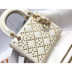 Dior Mini Lady Dior Bag In White Lambskin with Star Embroidery 800