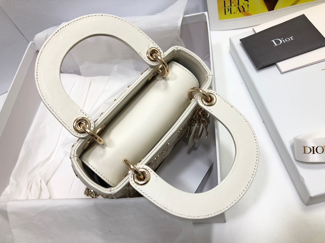 Dior Mini Lady Dior Bag In White Lambskin with Star Embroidery 800