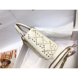 Dior Mini Lady Dior Bag In White Lambskin with Star Embroidery 800