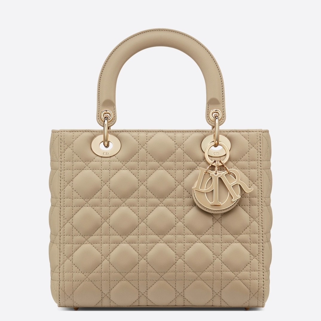 Dior Medium Lady Dior Bag with Enamel Charm In Beige Lambskin 838