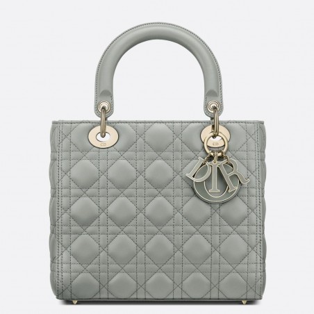 Dior Medium Lady Dior Bag with Enamel Charm In Grey Lambskin 874