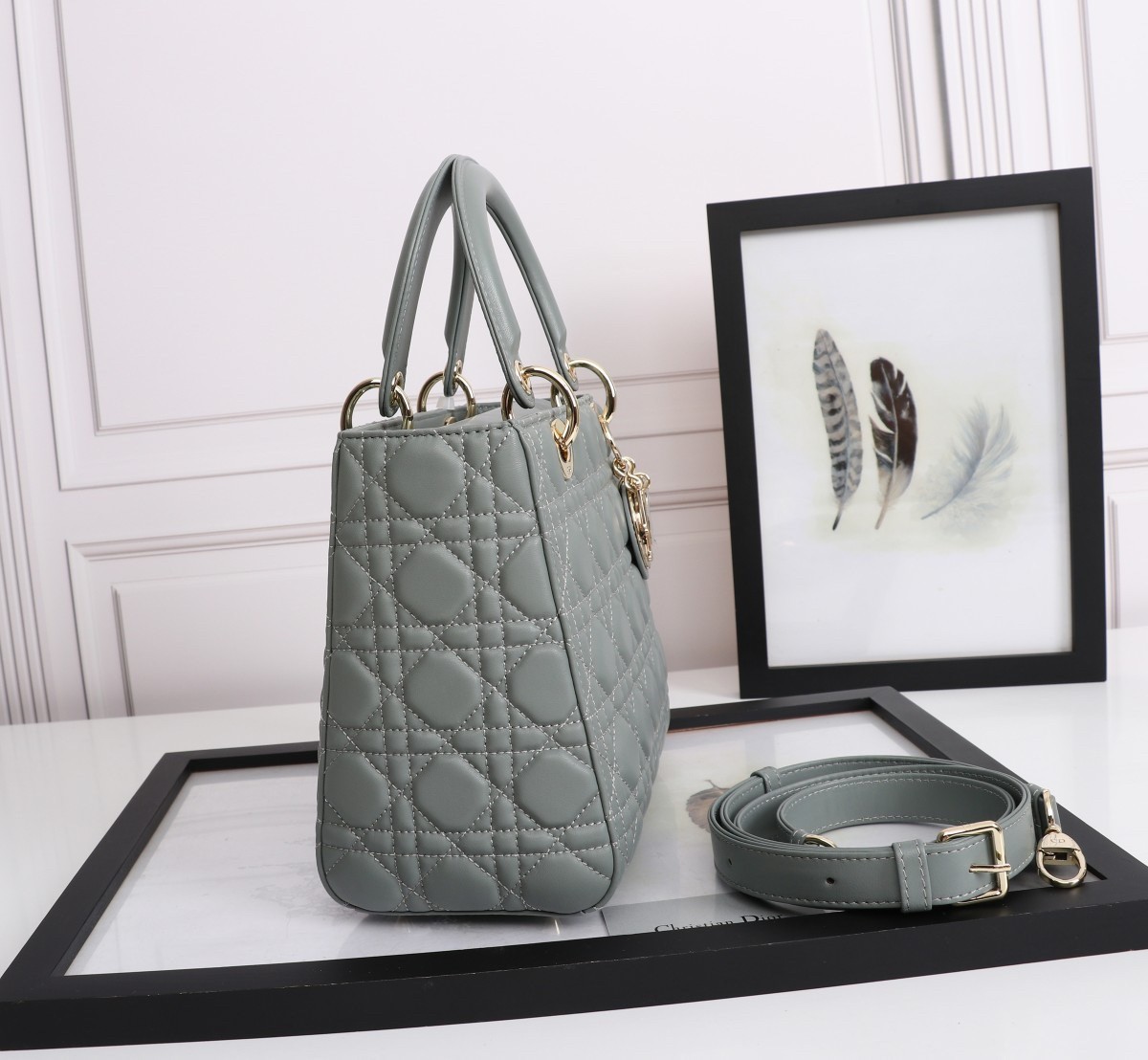 Dior Medium Lady Dior Bag with Enamel Charm In Grey Lambskin 874