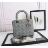 Dior Medium Lady Dior Bag with Enamel Charm In Grey Lambskin 874