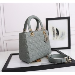 Dior Medium Lady Dior Bag with Enamel Charm In Grey Lambskin 874