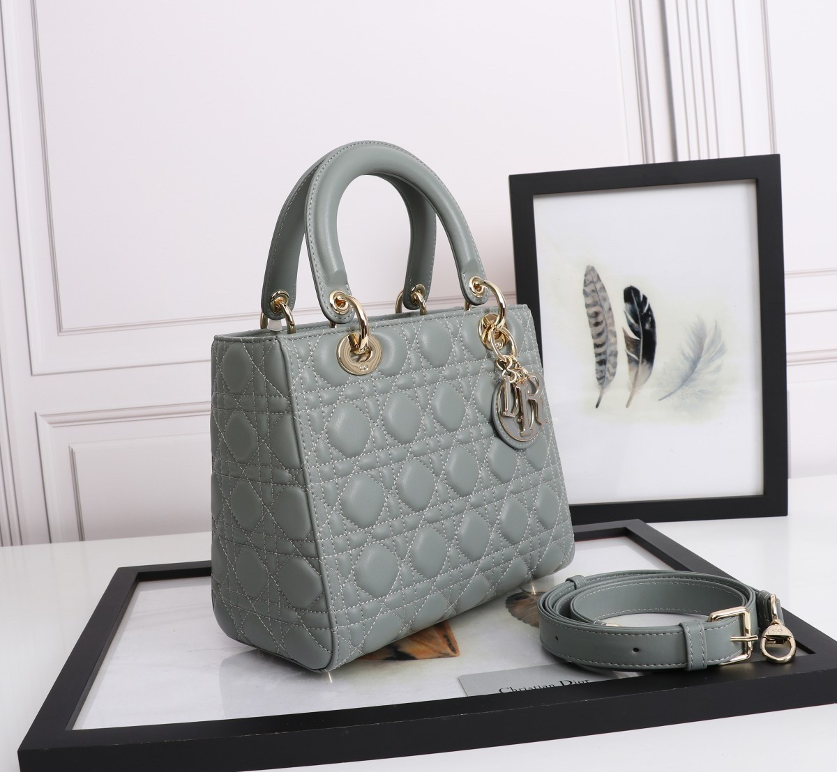 Dior Medium Lady Dior Bag with Enamel Charm In Grey Lambskin 874