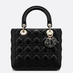 Dior Medium Lady Dior Bag with Enamel Charm In Black Lambskin 416