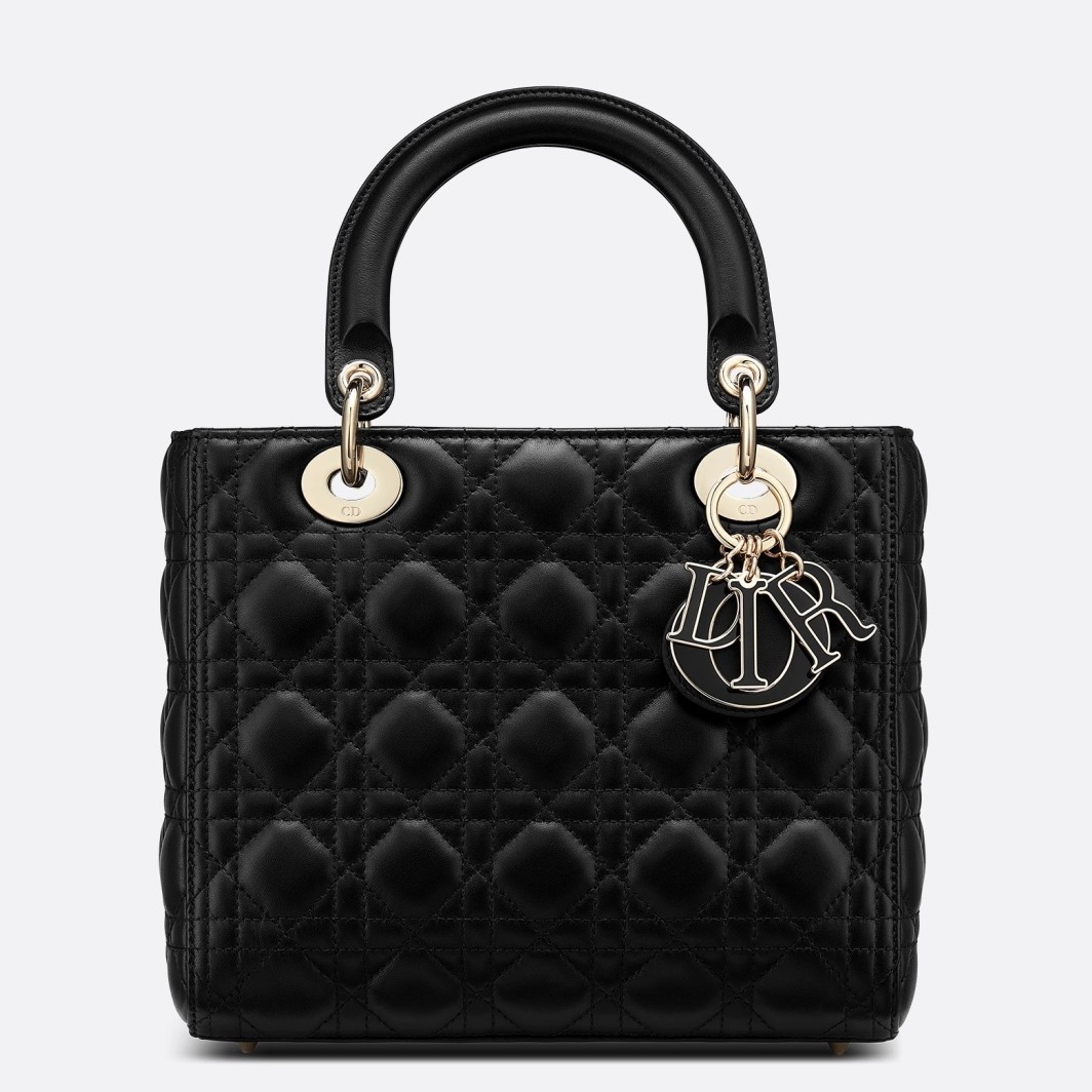 Dior Medium Lady Dior Bag with Enamel Charm In Black Lambskin 416