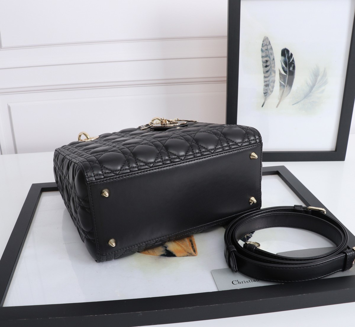 Dior Medium Lady Dior Bag with Enamel Charm In Black Lambskin 416