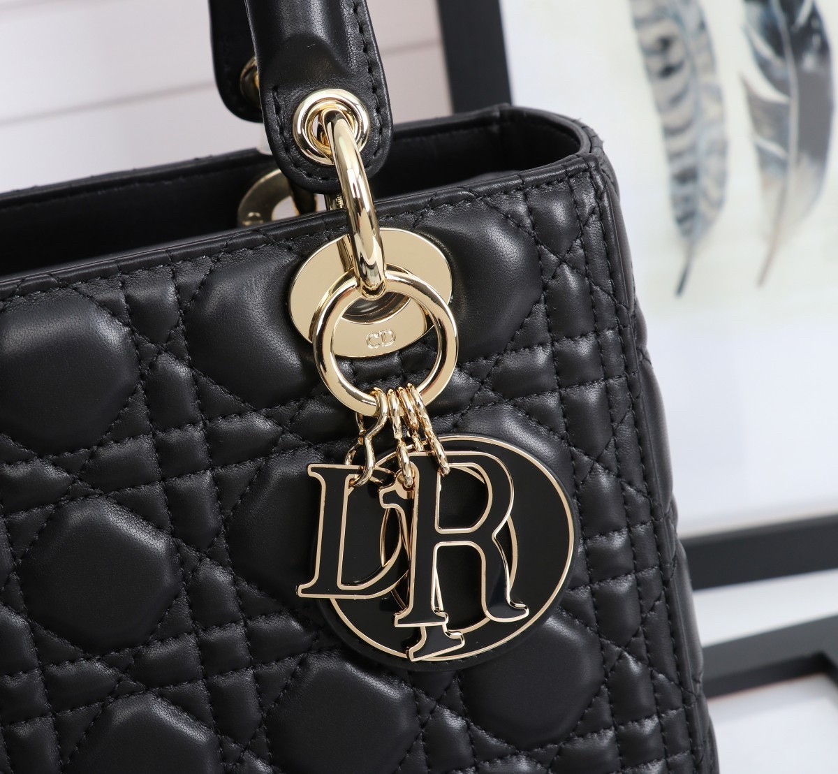 Dior Medium Lady Dior Bag with Enamel Charm In Black Lambskin 416