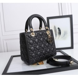 Dior Medium Lady Dior Bag with Enamel Charm In Black Lambskin 416