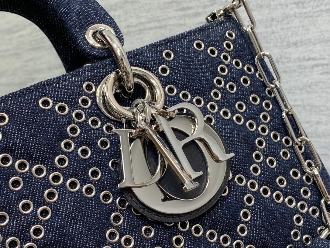 Dior Lady D-Joy Bag In Eyelet Blue Cannage Denim 443